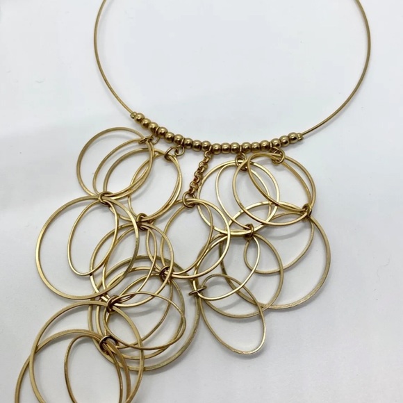Bohemian BoHo Disco Dressy Gold Tone Chain Link Circle Loop Bib Choker Necklace - Picture 6 of 14